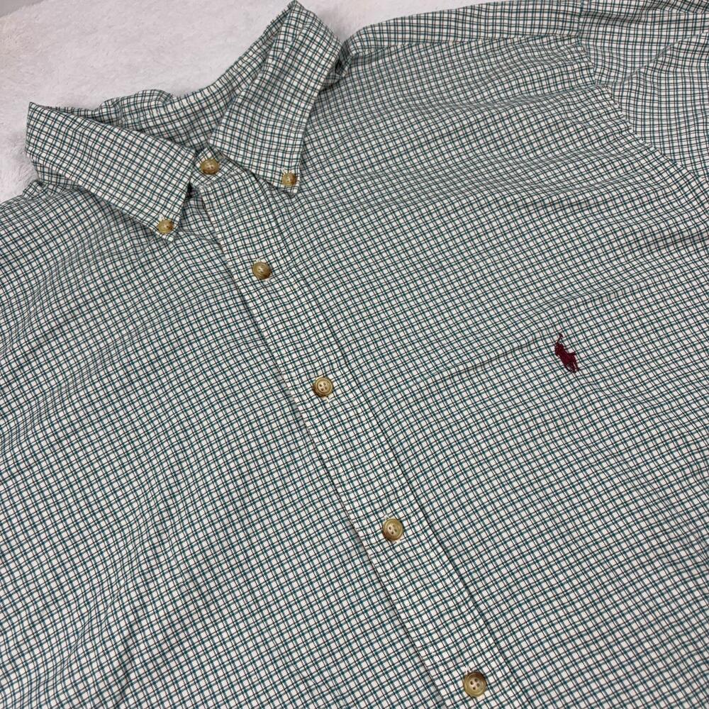 Ralph Lauren Button Up Shirt Men 2XLT Green Check Long Sleeve Button-Down